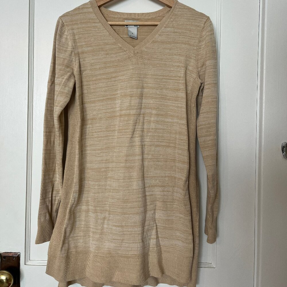 Duluth Trading Co V-Neck Tunic Sweater Dress, in Beige